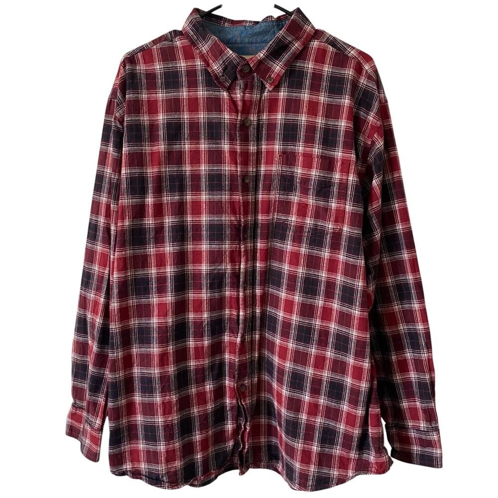 BLUE MOUNTAIN Men's Button Down Shirt Flannel Plaid Red Size XL Medium Weight